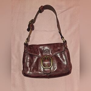 Coach Maroon Leather Shoulder Bag with Brass Buckle Vtg